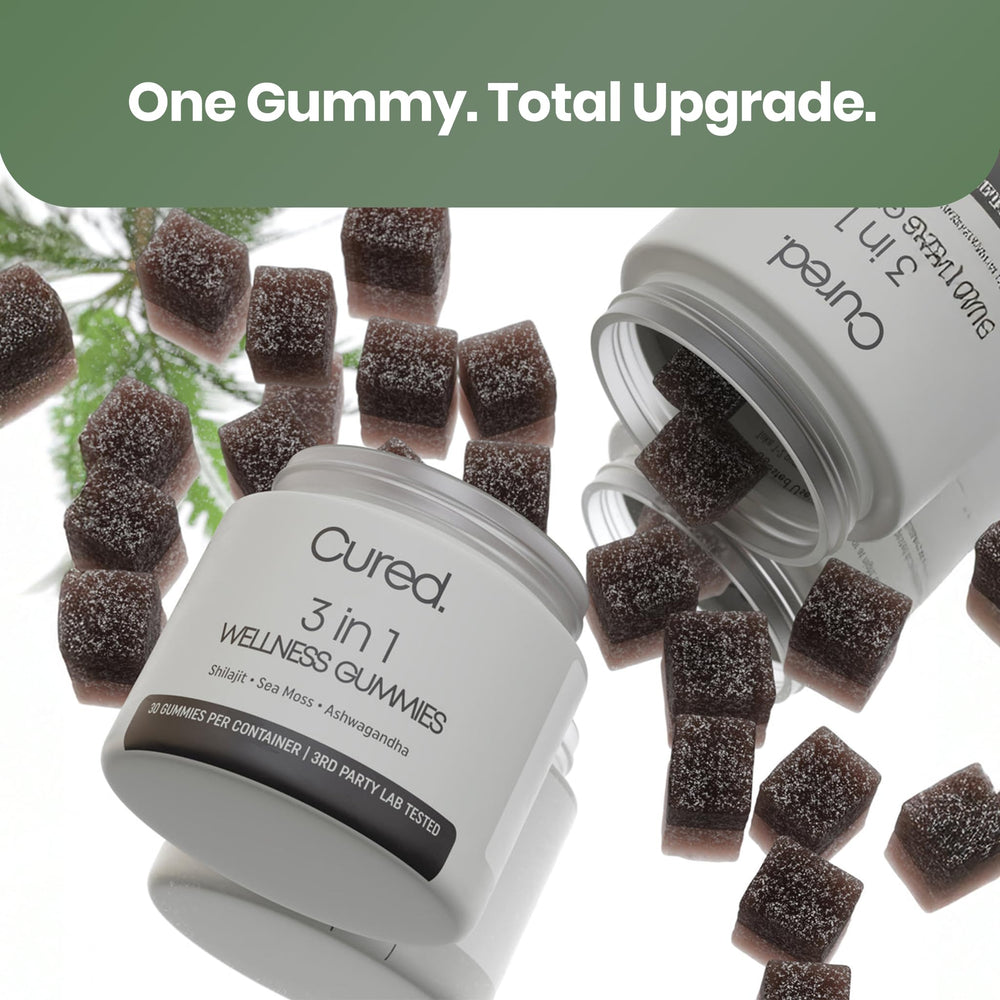Cured morning ritual gummies on desk invite simple wellness habit.
