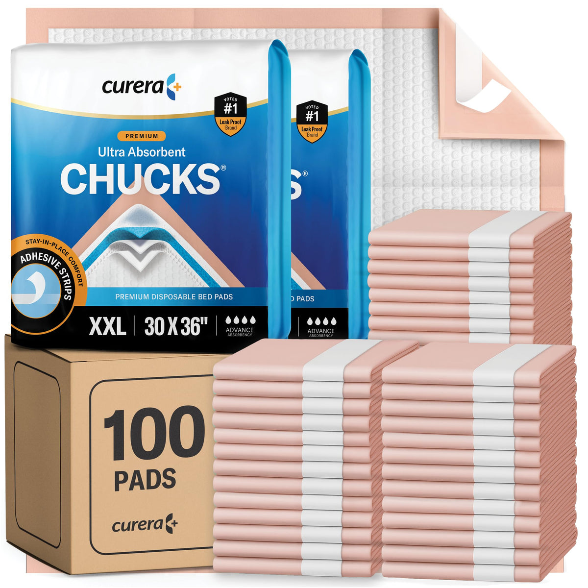 Curera Chucks 30x36 underpad flat lay showing size and coverage for protection.