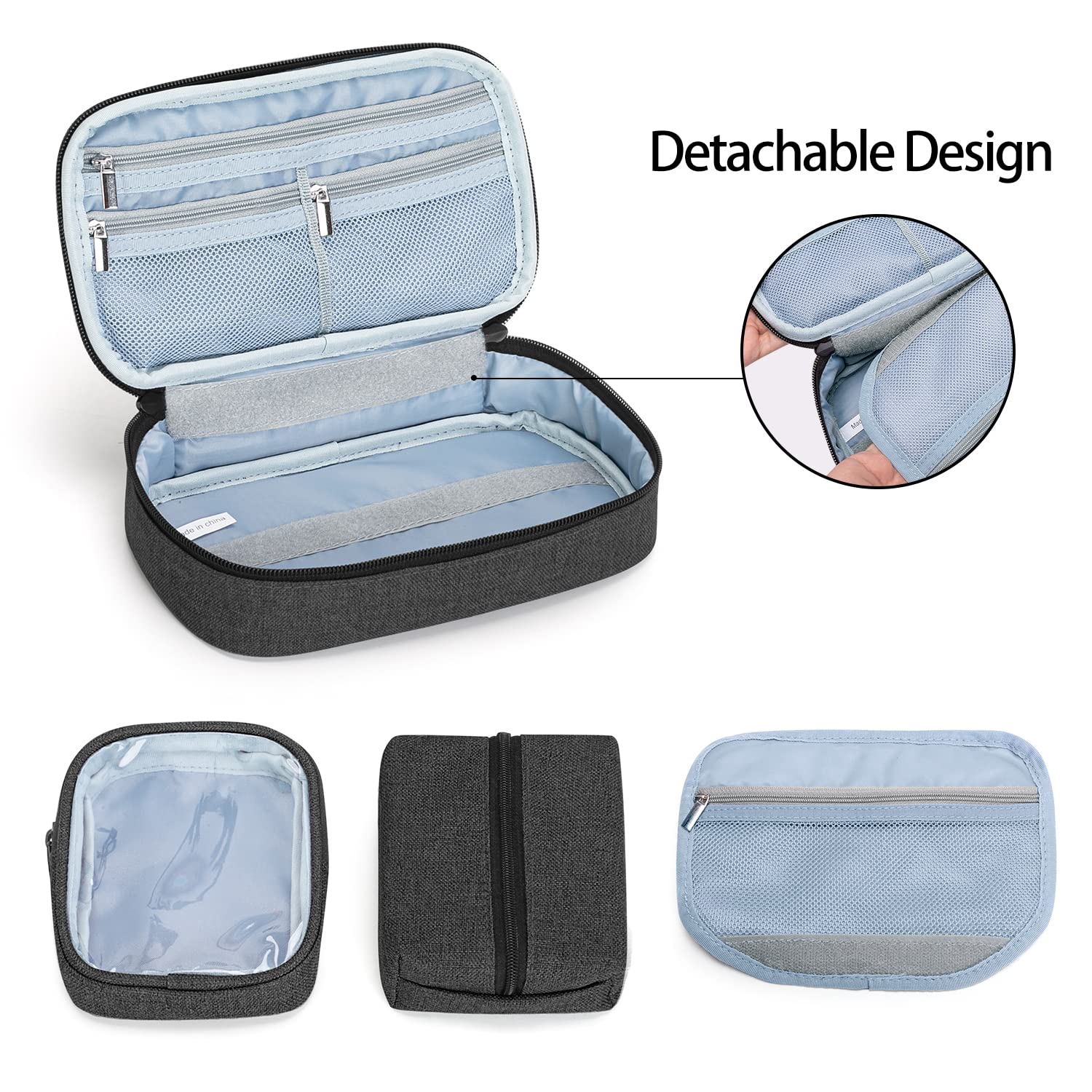 CURMIO bag with detachable pouches for flexible diabetes essentials.