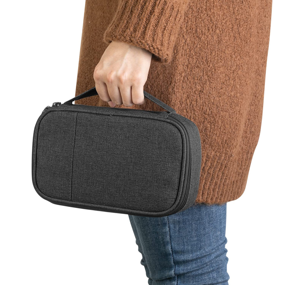 CURMIO top-opening pouch stores lancets or glucose tablets securely for quick access.