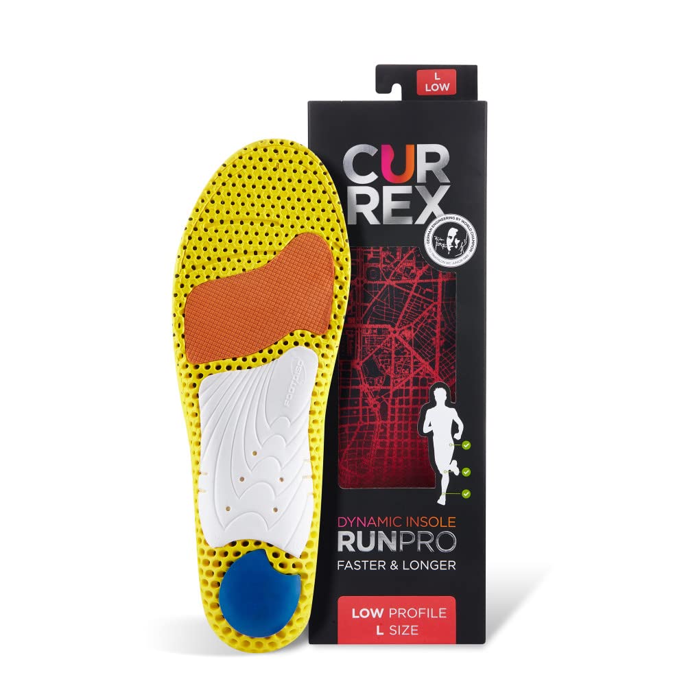 CURREX RunPro insoles with a low-arch profile for flexible underfoot support during runs.