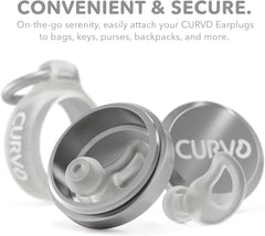 CURVD case clip attachment secures earplugs to bag or keys for on-the-go serenity.