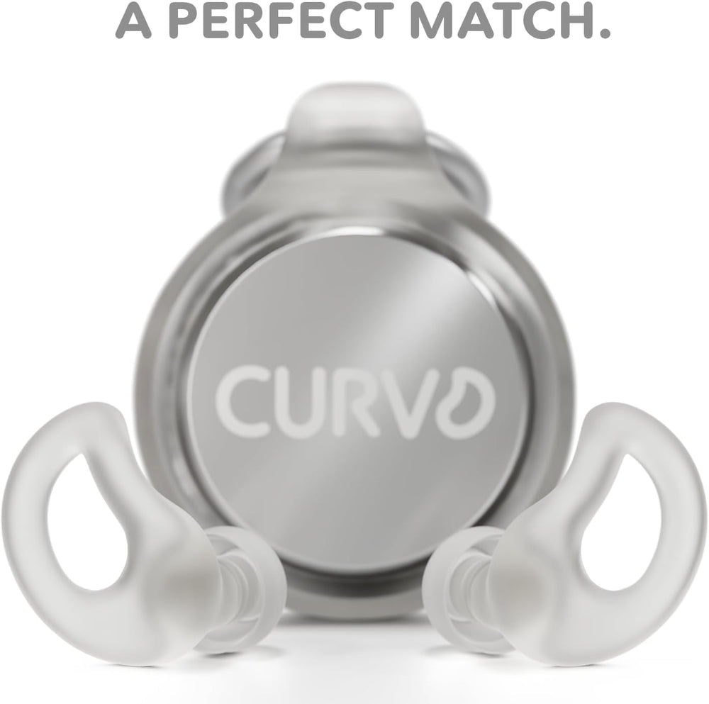 CURVD earplugs in silicone sleeve for quick storage and hygiene.