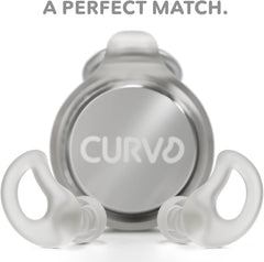 CURVD earplugs in silicone sleeve for quick storage and hygiene.