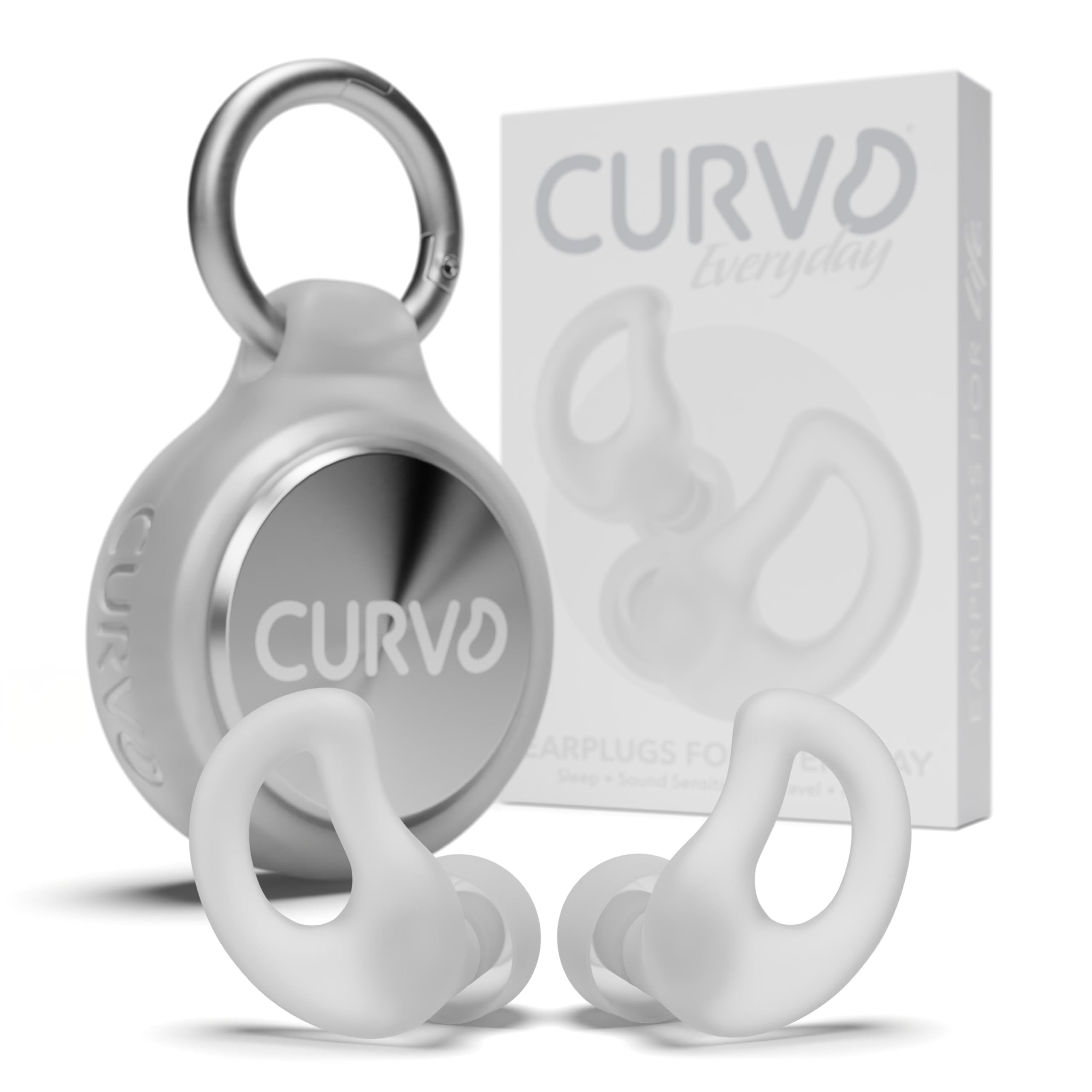 CURVD everyday earplugs with case for portable quiet during travel.