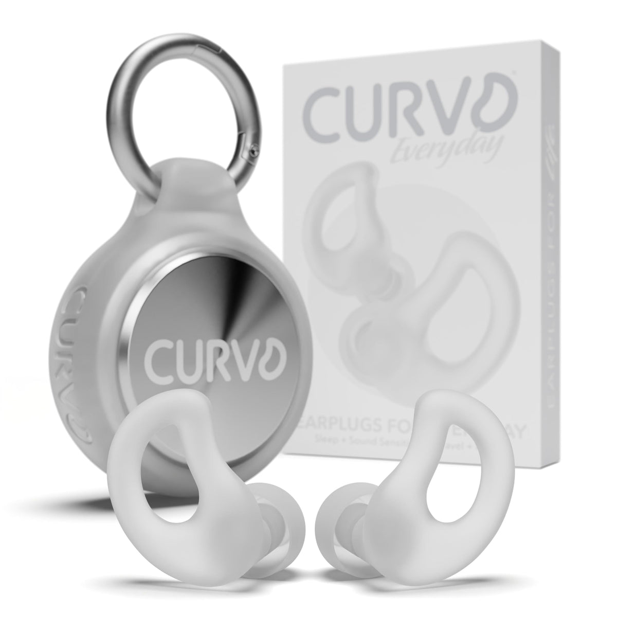 CURVD everyday earplugs with case for portable quiet during travel.