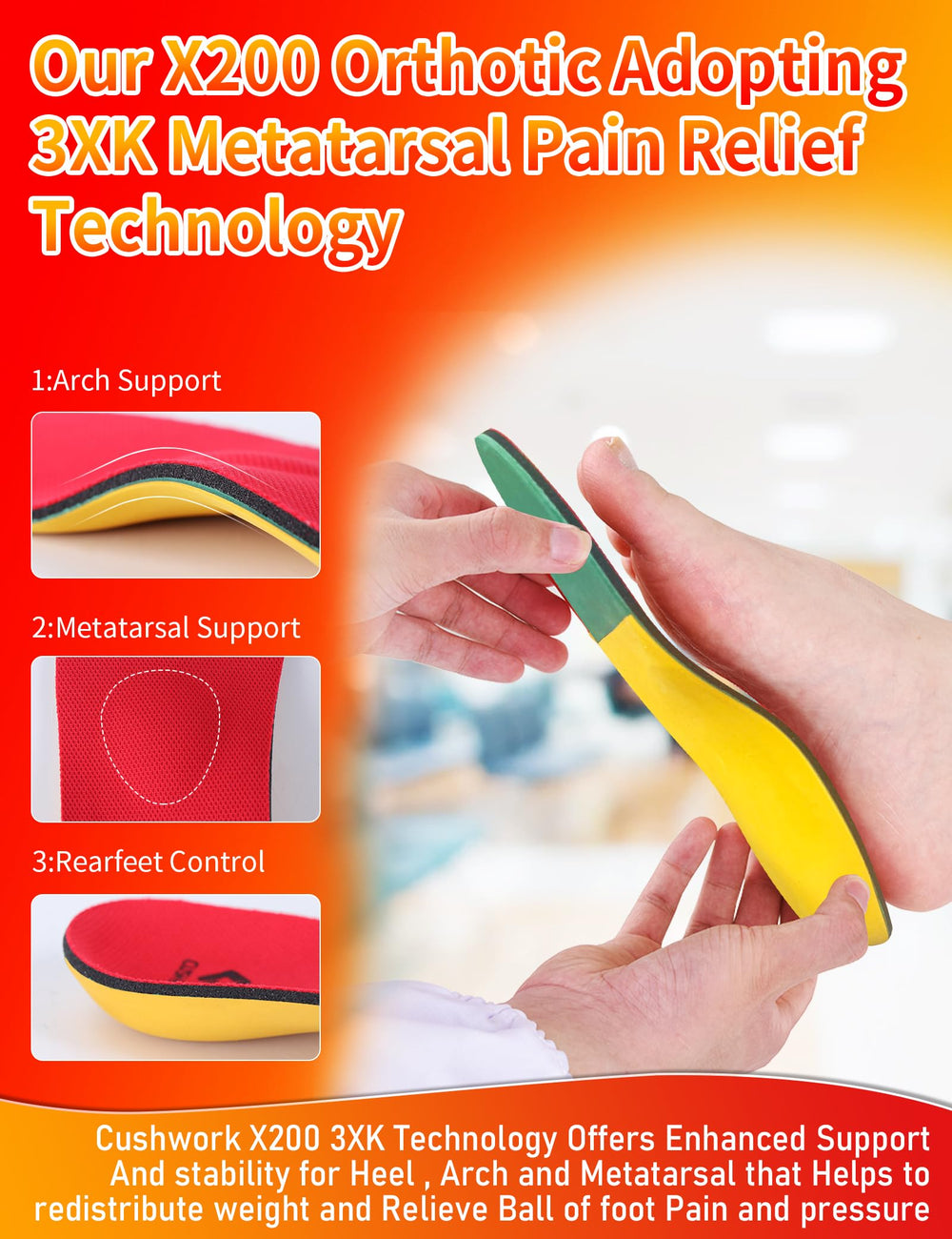 Cushwork Metatarsalgia Insoles provide cushioned forefoot comfort and effective shock absorption.