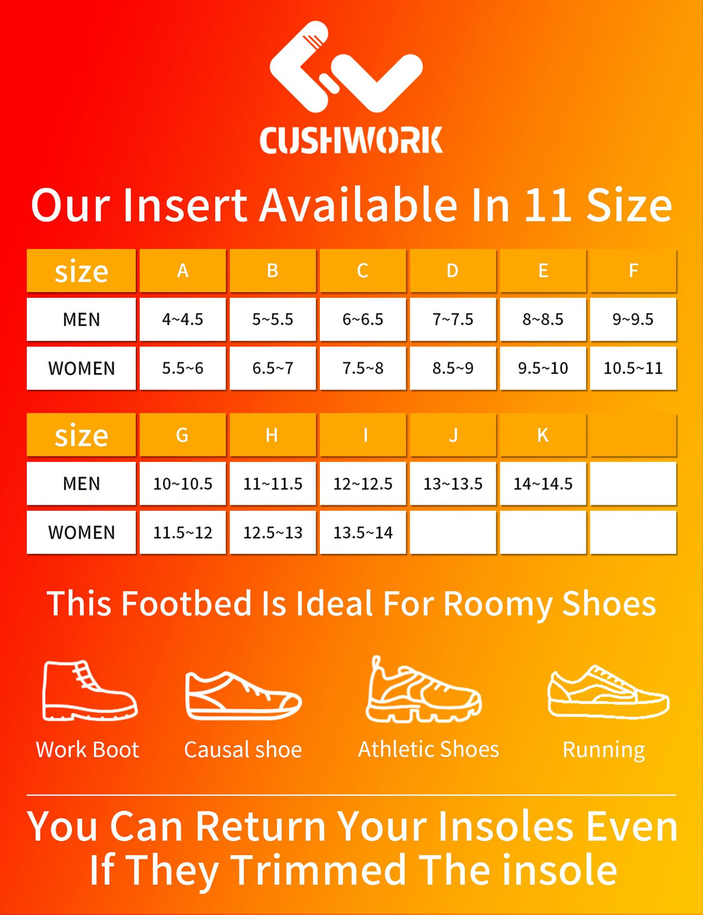 Cushwork Metatarsalgia Insoles are durable for daily wear in sneakers or boots.