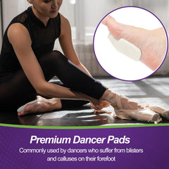 Cutecrop forefoot pad on foot reduces friction for comfortable dancing.