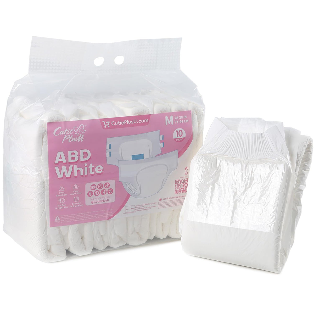 CutiePlusU diaper pack showing 10 pieces for reliable all-night protection