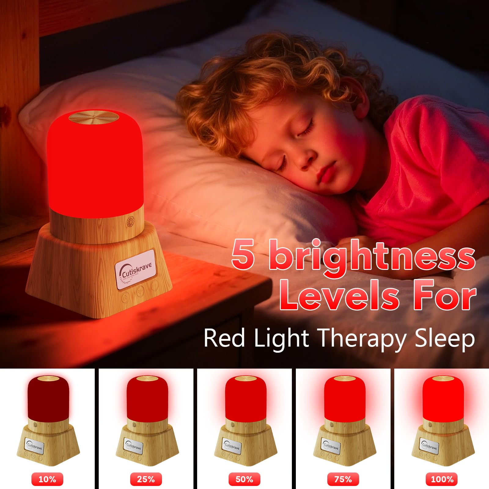 Cutiskrave travel-friendly red light lamp for bedside use.