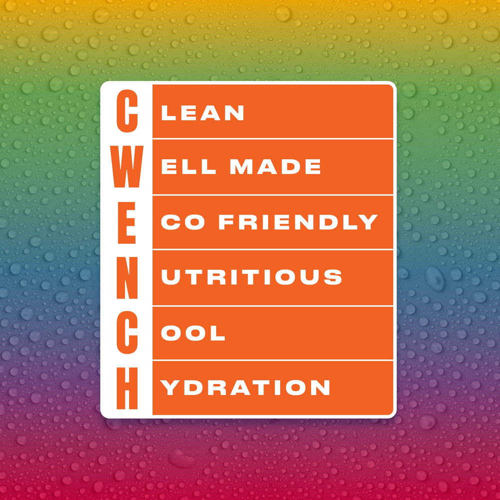 CWENCH electrolytes graphic emphasizes six minerals for balanced hydration.