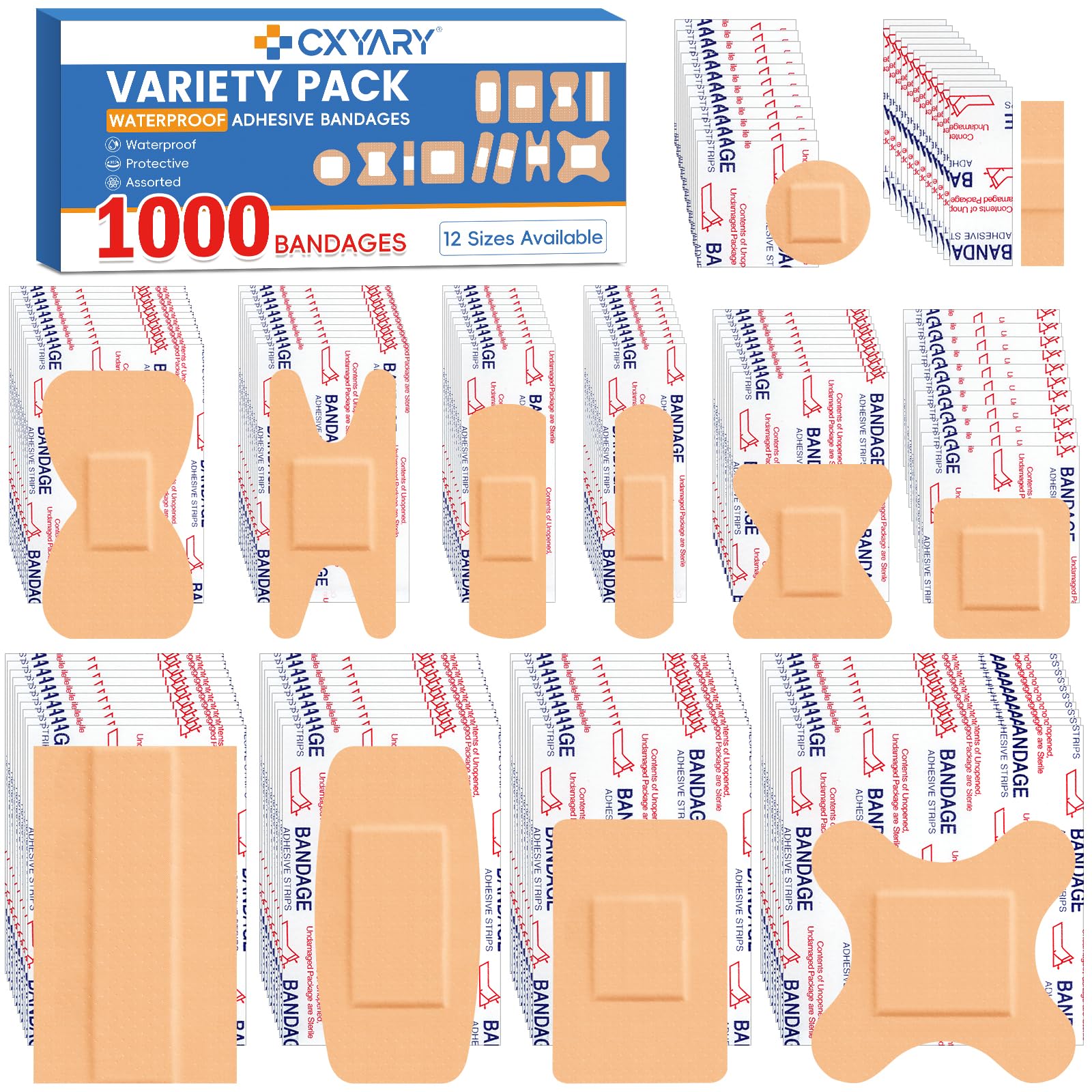 CXYARY bandages bulk pack in 12 styles for versatile wound care on the go