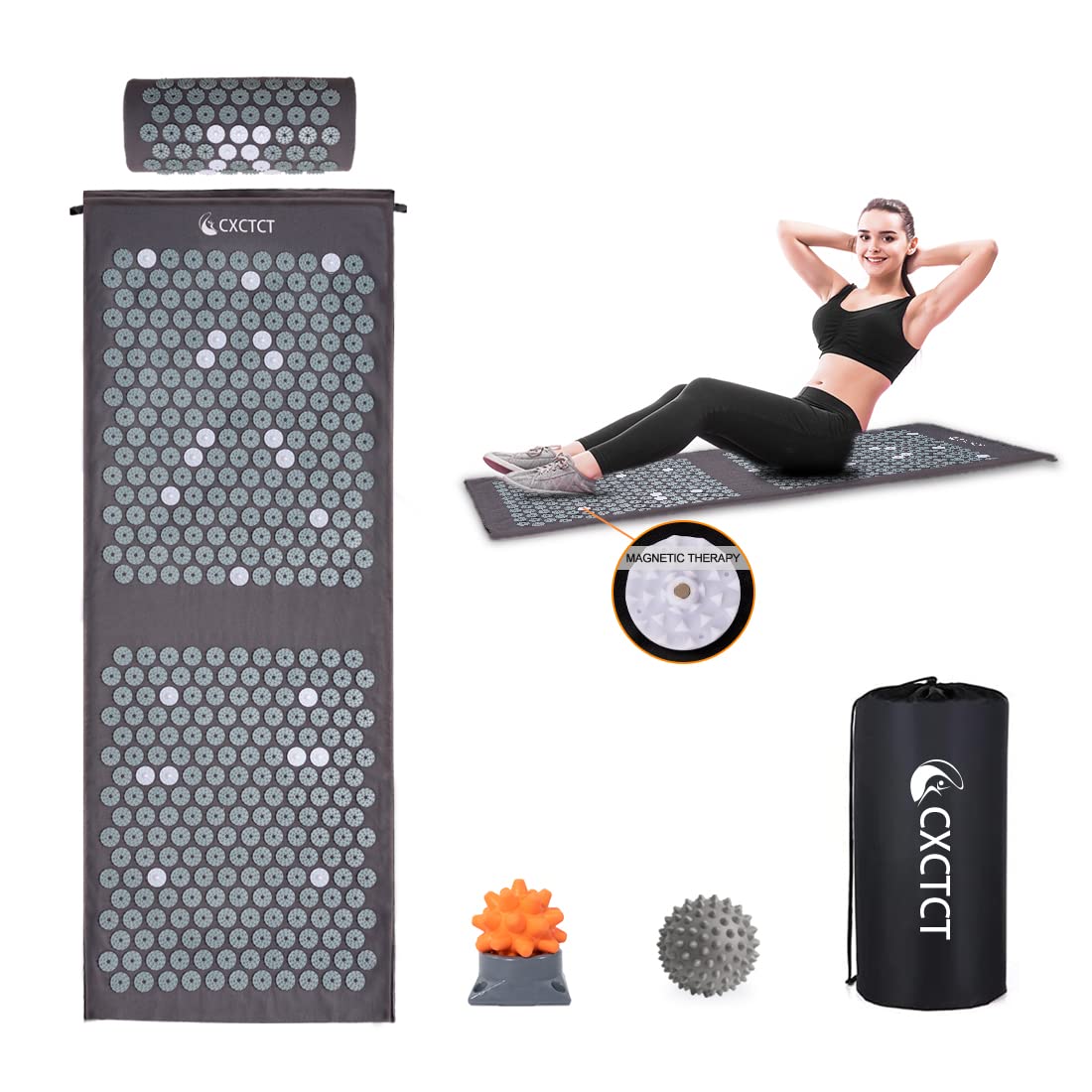 CXCTCT extra-long yoga acupressure mat set offering full-back massage for relaxation