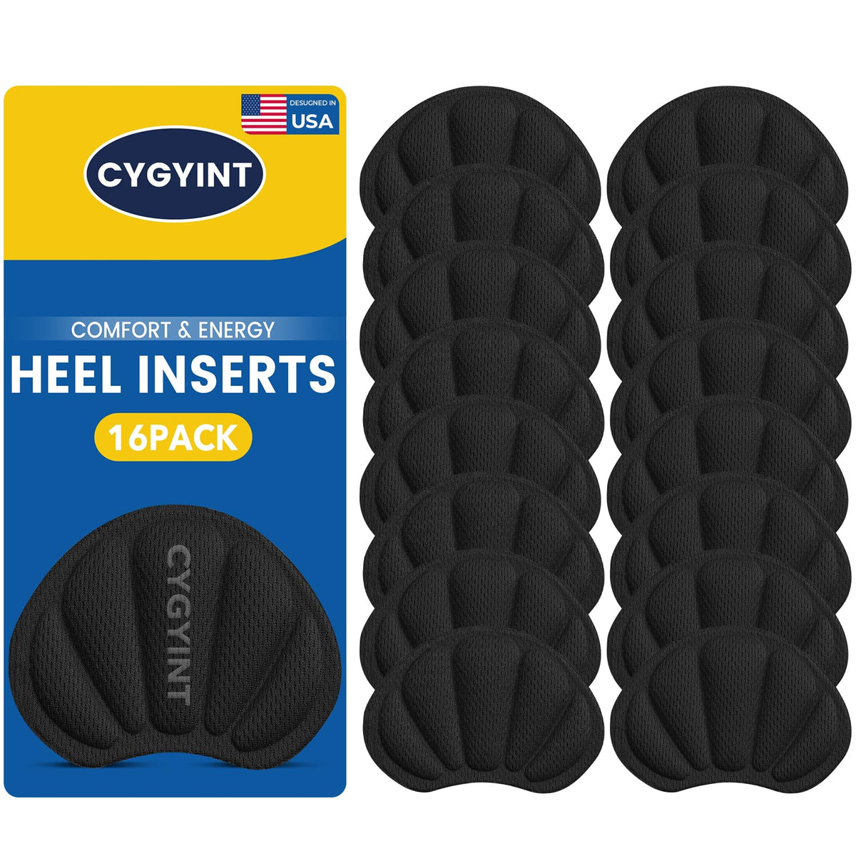 CYGYINT heel inserts with mesh cushion back-of-heel provide all-day comfort
