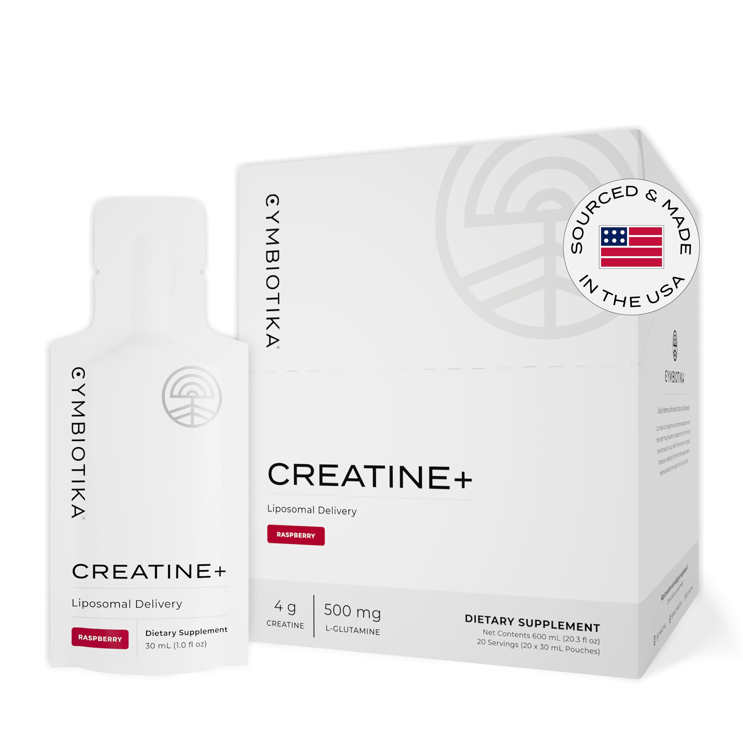 CYMBIOTIKA Creatine+ raspberry pouch ready for daily energy and recovery routines.