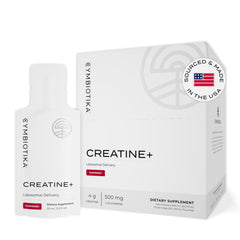 CYMBIOTIKA Creatine+ raspberry pouch ready for daily energy and recovery routines.