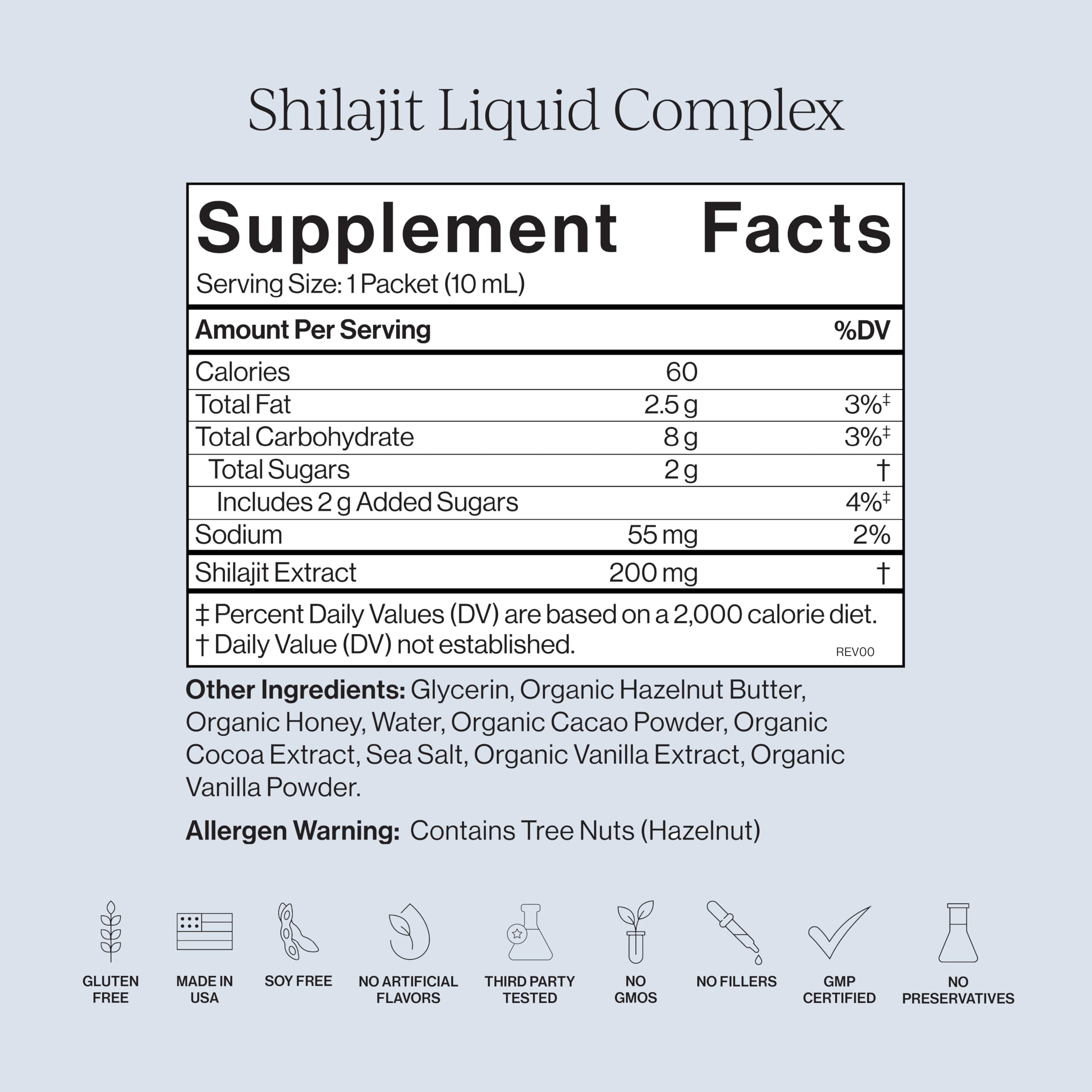 CYMBIOTIKA Shilajit Liquid Complex cacao-honey flavor packet with natural minerals.