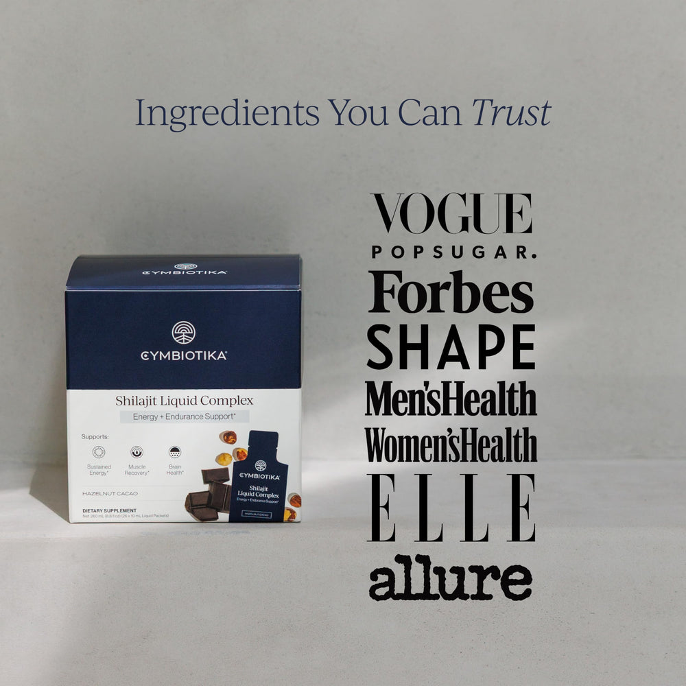 CYMBIOTIKA Shilajit Liquid Complex on-the-go use packet for busy lifestyles.