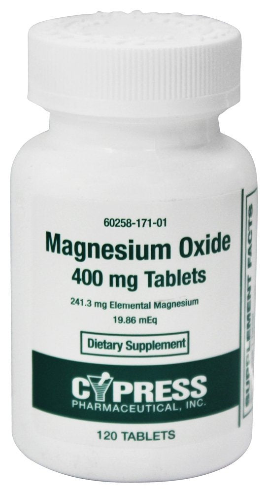 Cypress Pharmaceuticals Magnesio Óxido 400 mg, tableta para soporte muscular y nervioso.