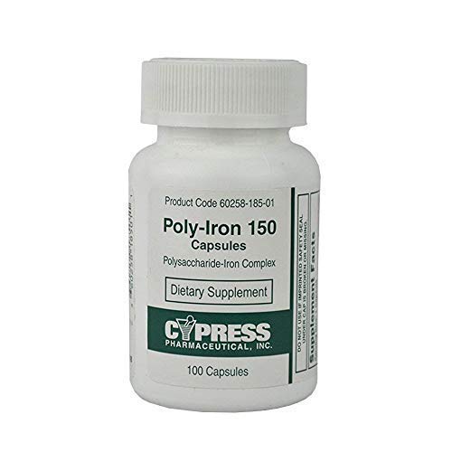 Cypress Poly-Iron 150 capsules bottle showing daily iron supplement for routine support