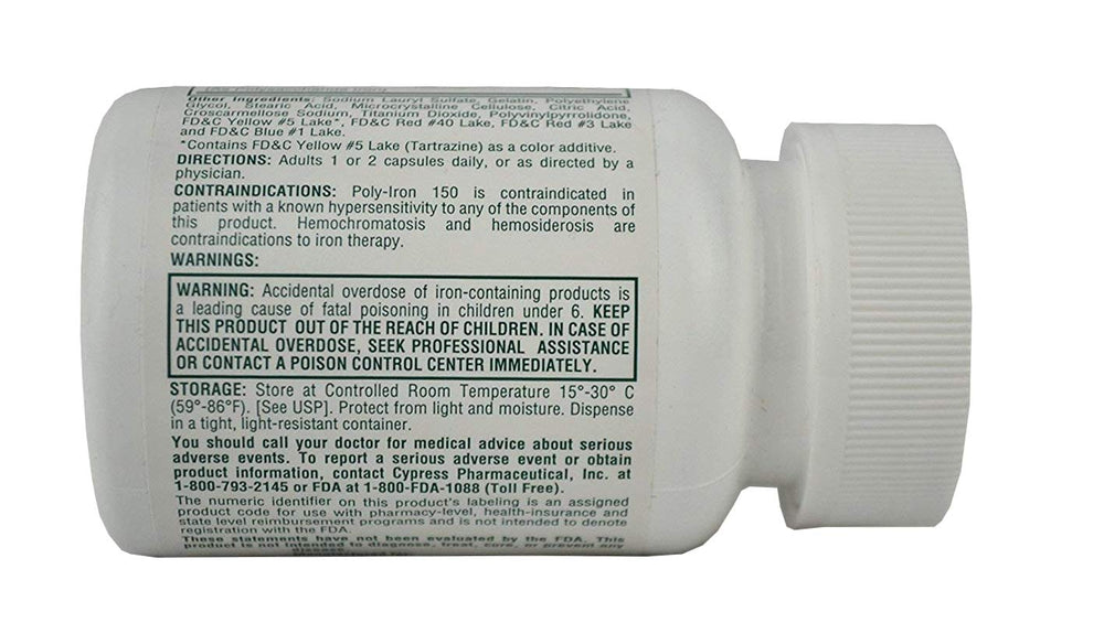 Closeup of Poly-Iron 150 capsules highlighting small, easy-to-swallow design