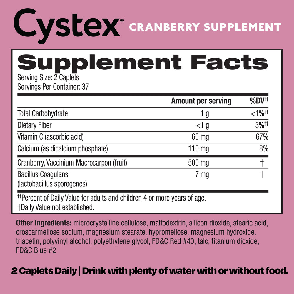 Cystex fast-acting urinary health emphasis with a clock icon.