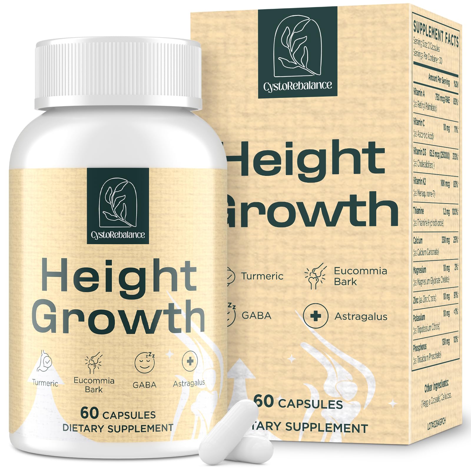 CystoRebalance 25-in-1 bone supplement bottle shows complete nutrient blend for daily wellness
