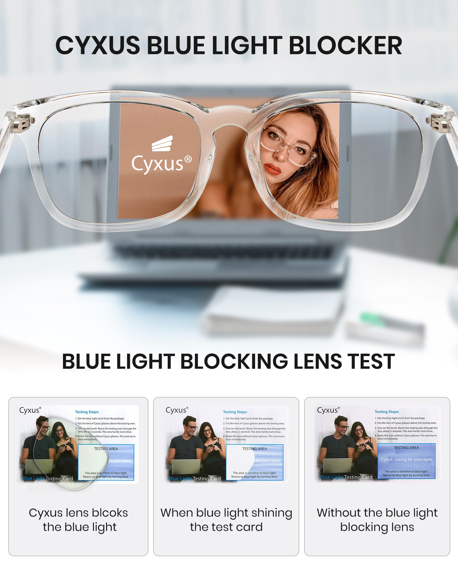 Cyxus lightweight polycarbonate square frames provide all day comfort during screen time
