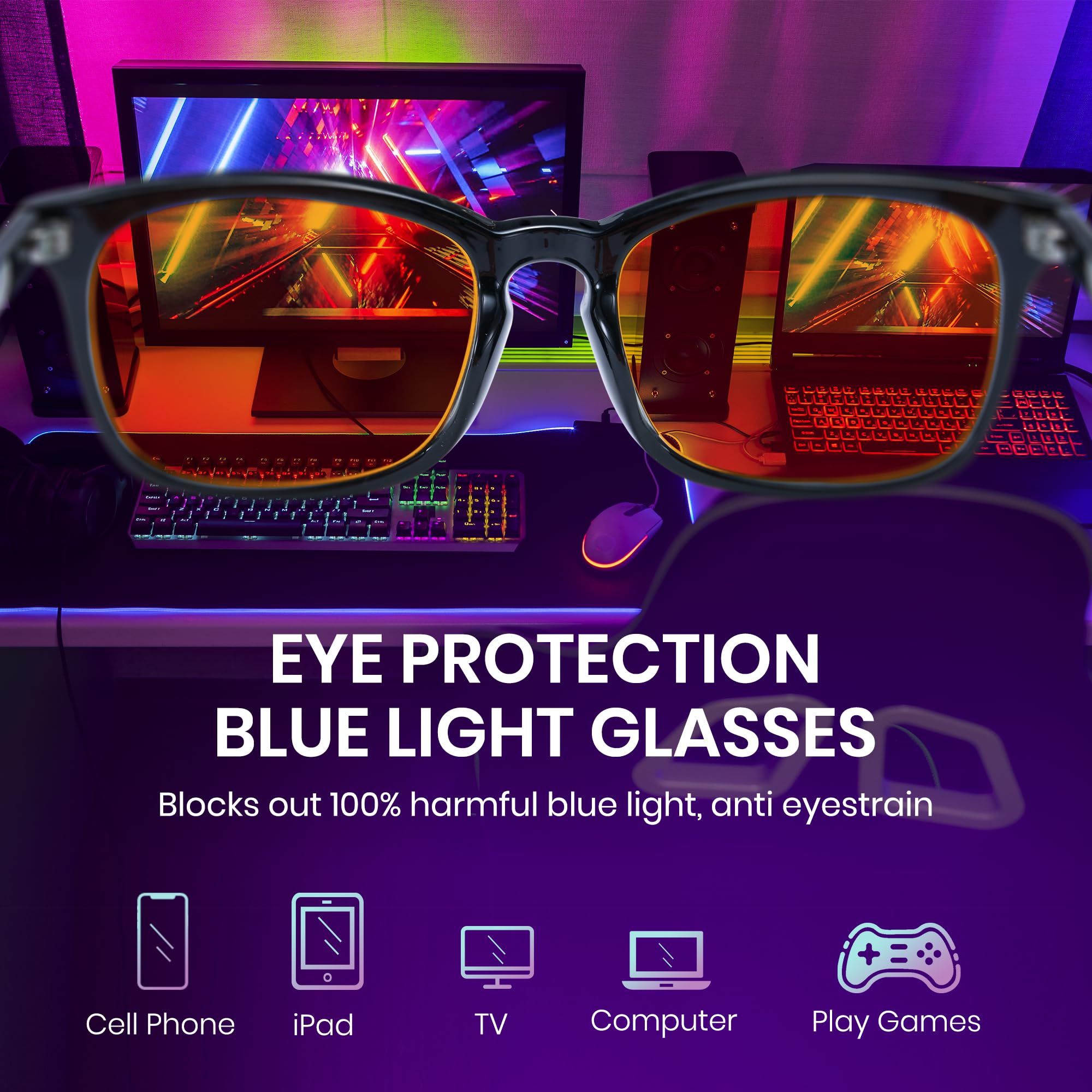 Cyxus orange blue light glasses side view showing lightweight frame for long sessions.