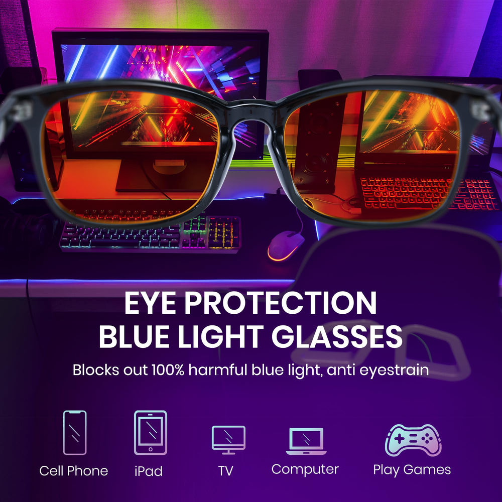 Cyxus orange blue light glasses side view showing lightweight frame for long sessions.