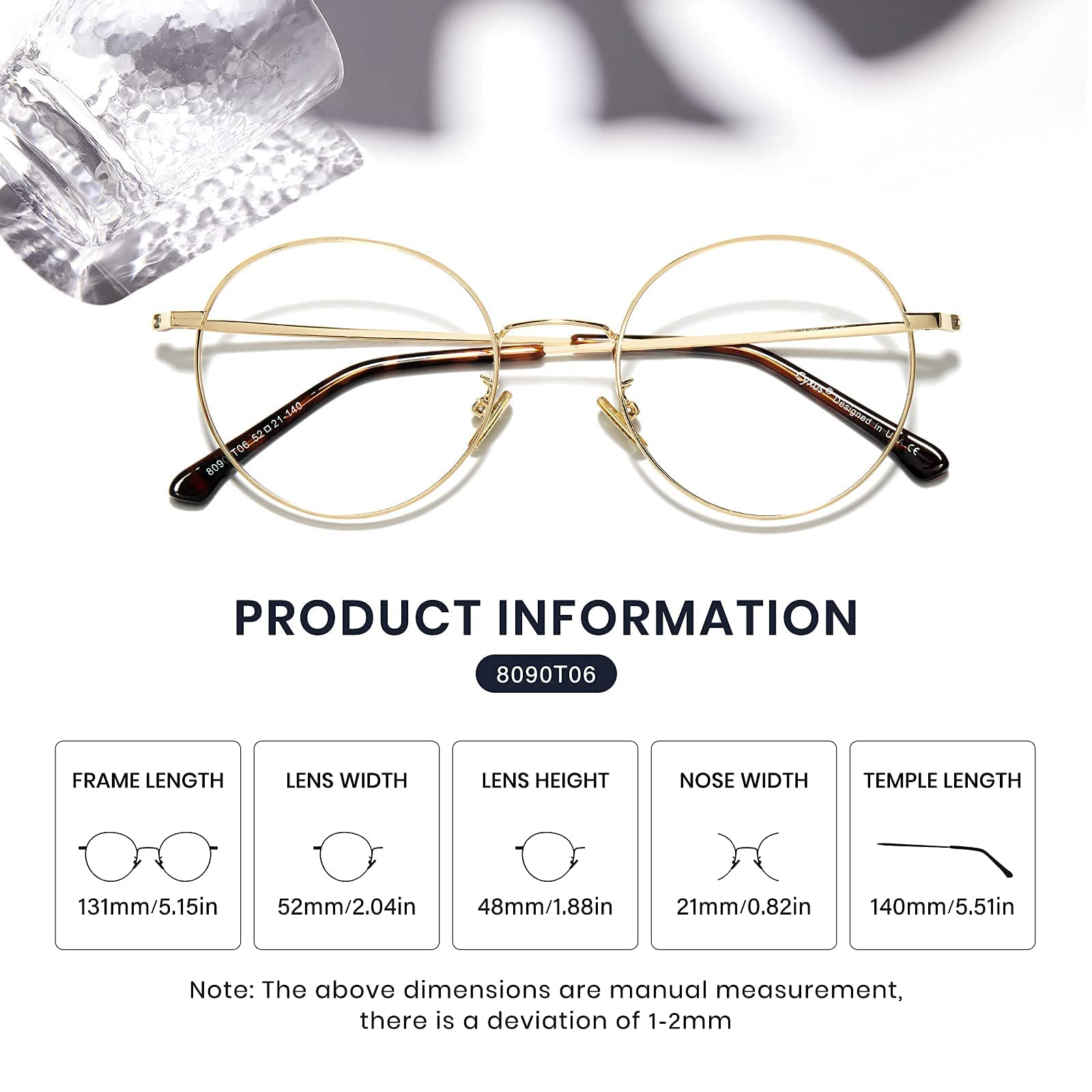 Stainless-steel temples of Cyxus glasses shown in use.