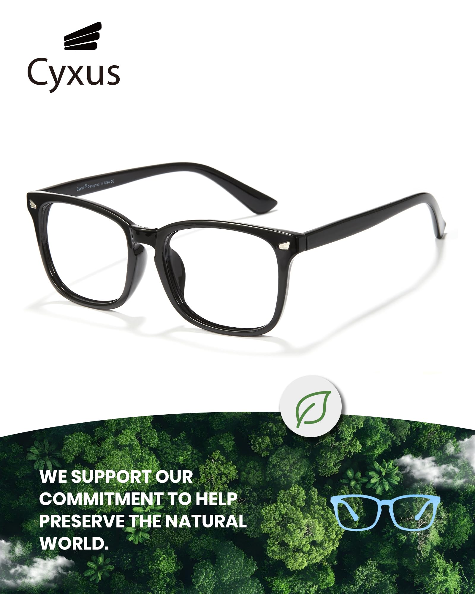 Cyxus UV blocking blue light glasses shield eyes outdoors and indoors.