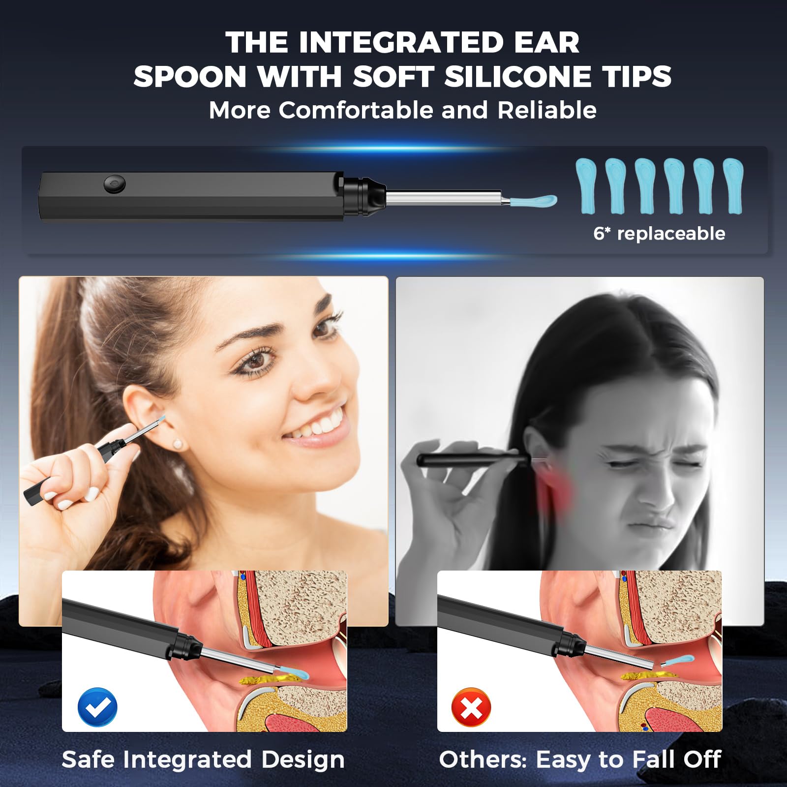 CZYJPRL eight-ear-spoon set with silicone covers for gentle cleaning