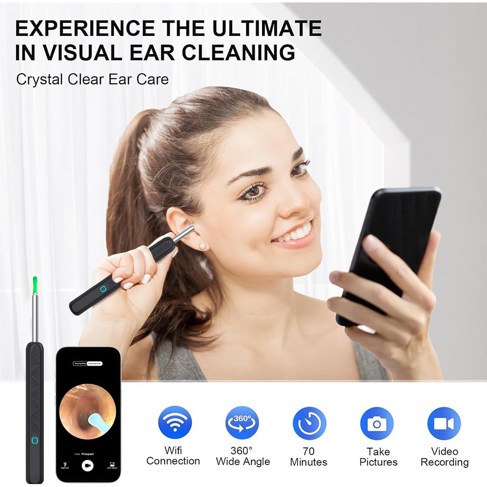 CZYJPRL ear cleaning kit shows LED light and camera for visibility.