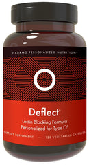 D'Adamo Deflect O bottle front with capsules; supports immune balance for Type O.