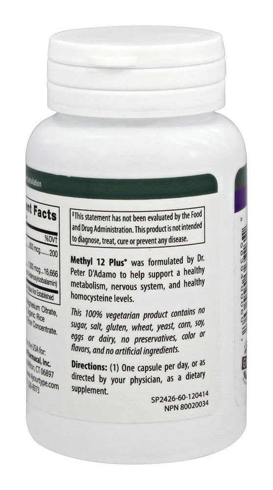 D'Adamo Methyl 12 Plus label close-up with key ingredients highlighted.