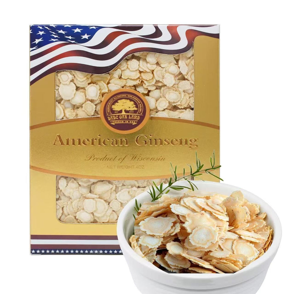 DABC OAK LAND packaging of American Ginseng Slices, ready for daily tea or infusion.