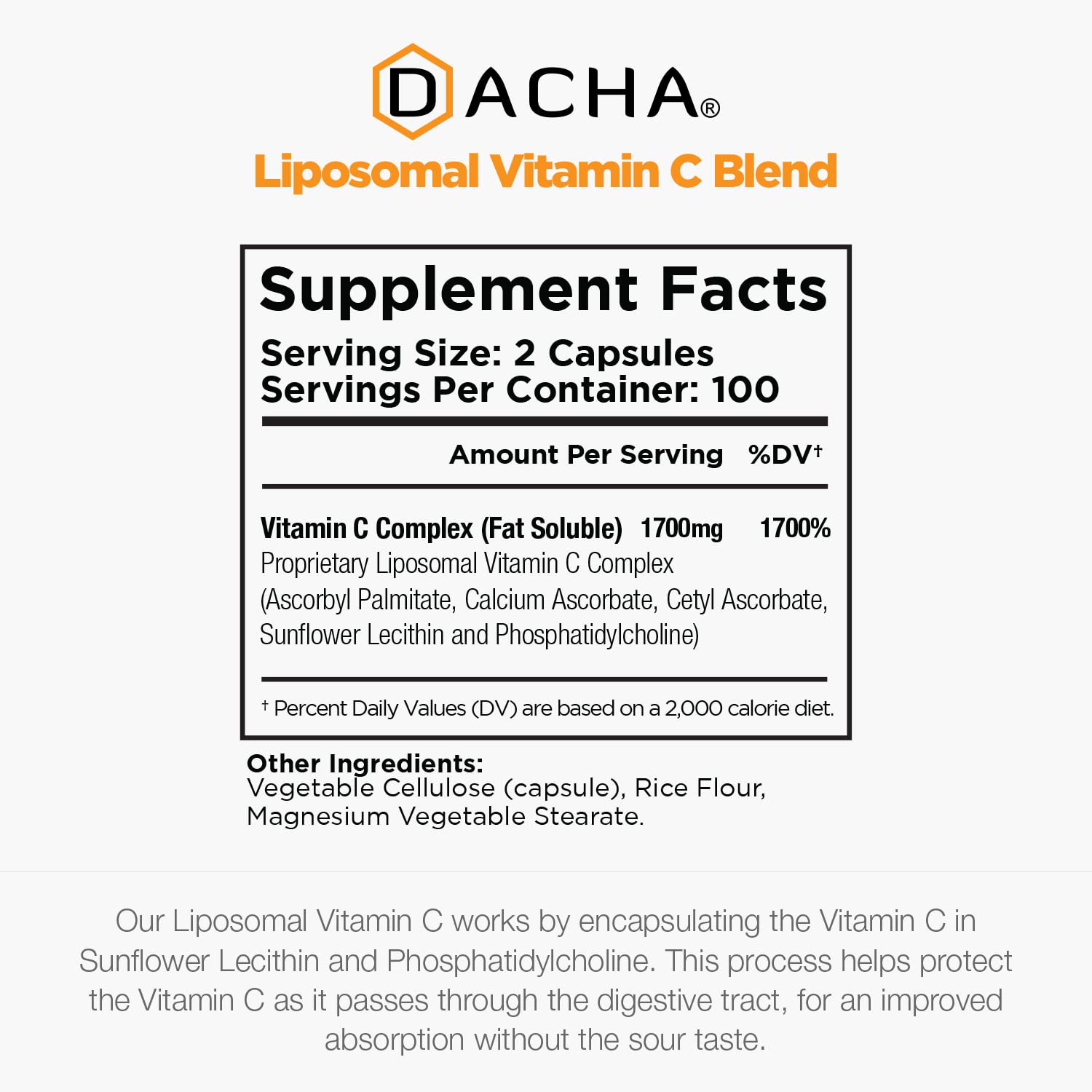DACHA liposomal vitamin C ingredients featuring phospholipid sunflower lecithin