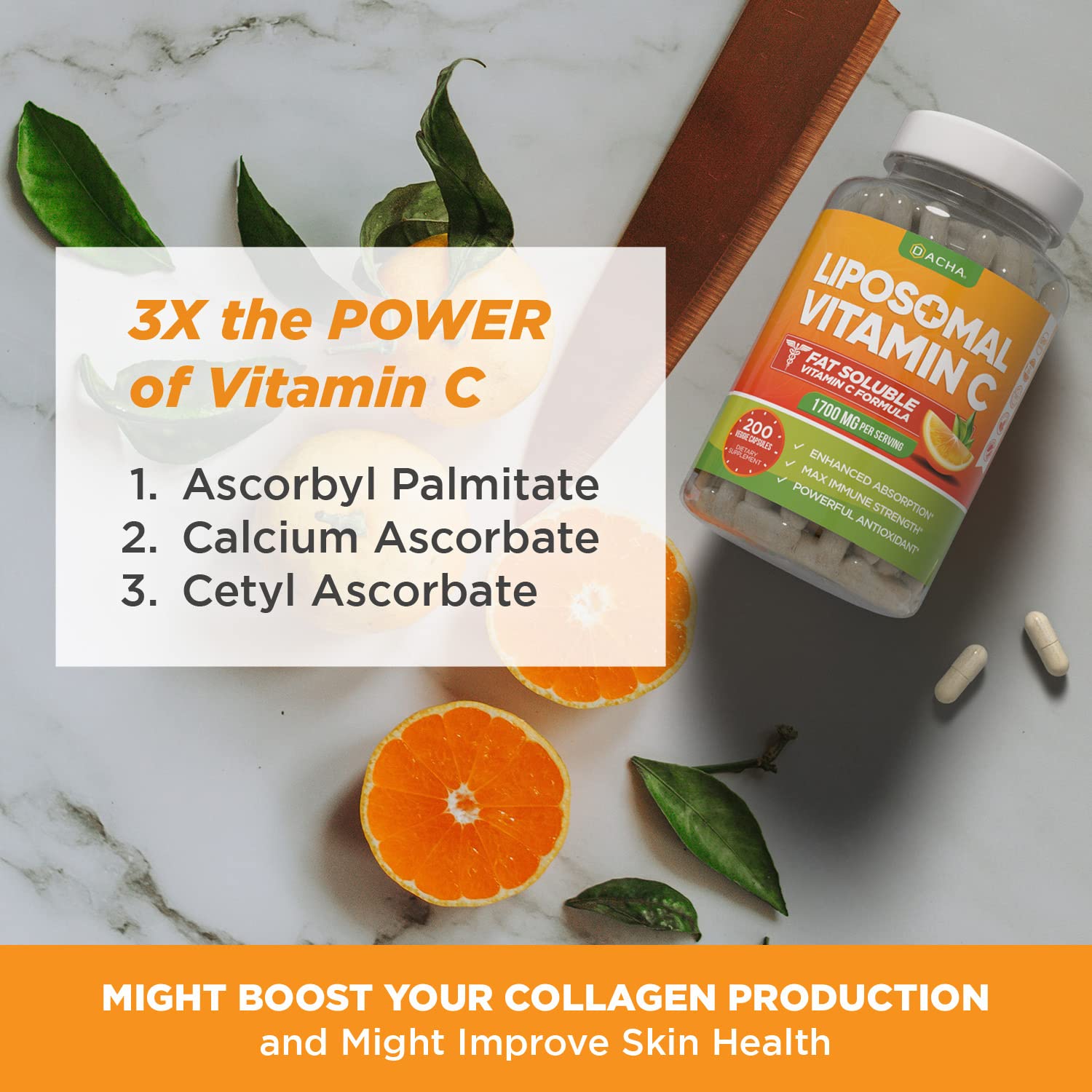 DACHA liposomal vitamin C bottle label with transparent ingredients for informed choice