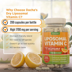 DACHA vitamin C bottle in packaging highlighting 200 capsules for daily use