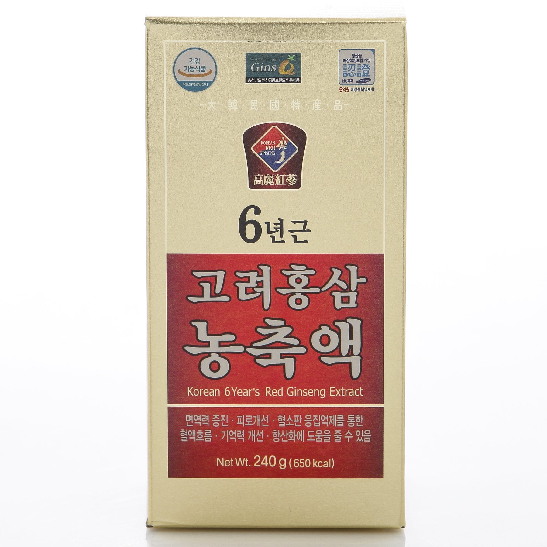 Daehan Red Ginseng roots close-up showing six-year origin