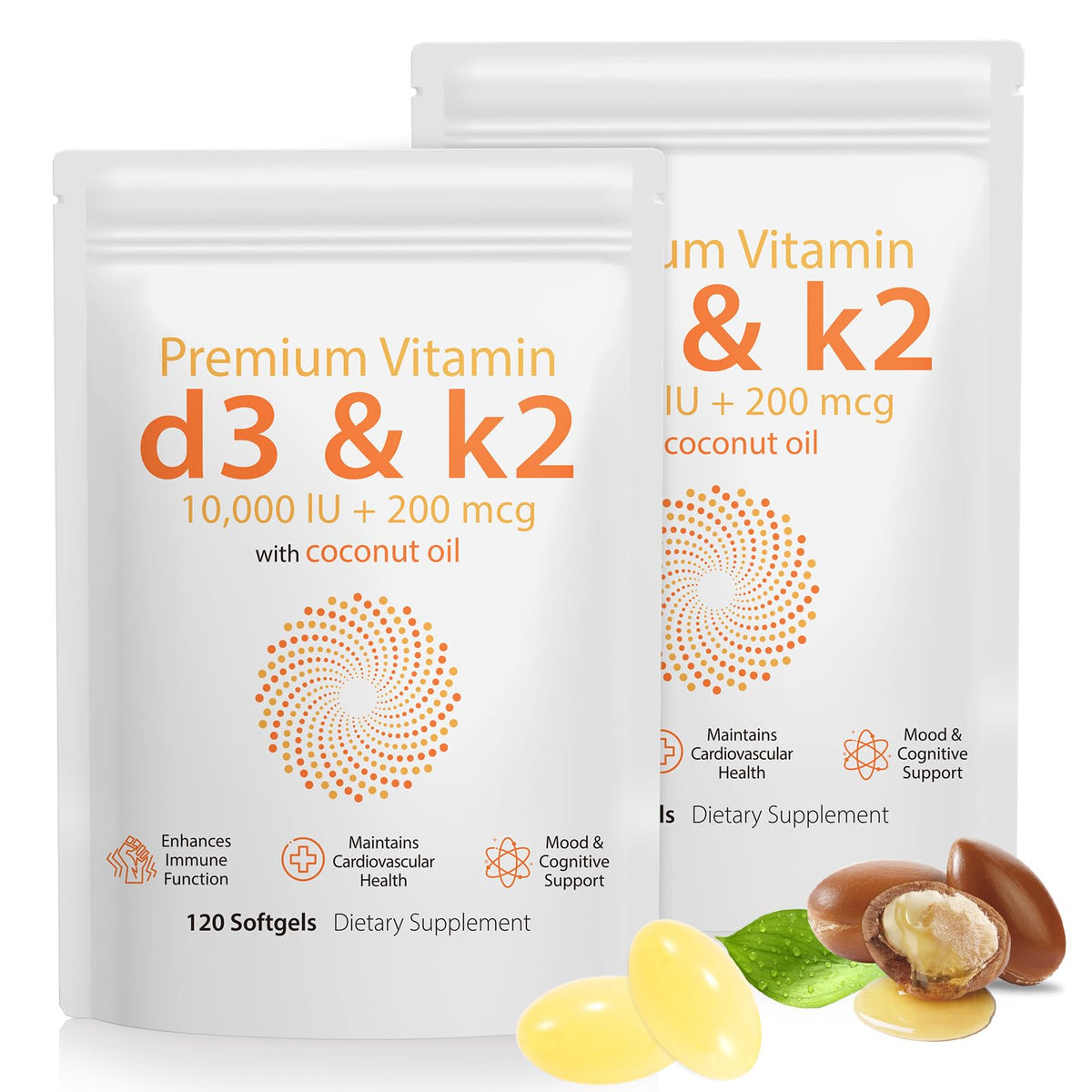 Daiasns D3 K2 softgels bottle shows immune support and bone health potential.