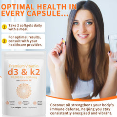 Pouring D3 K2 softgels suggests daily supplementation for calcium absorption.