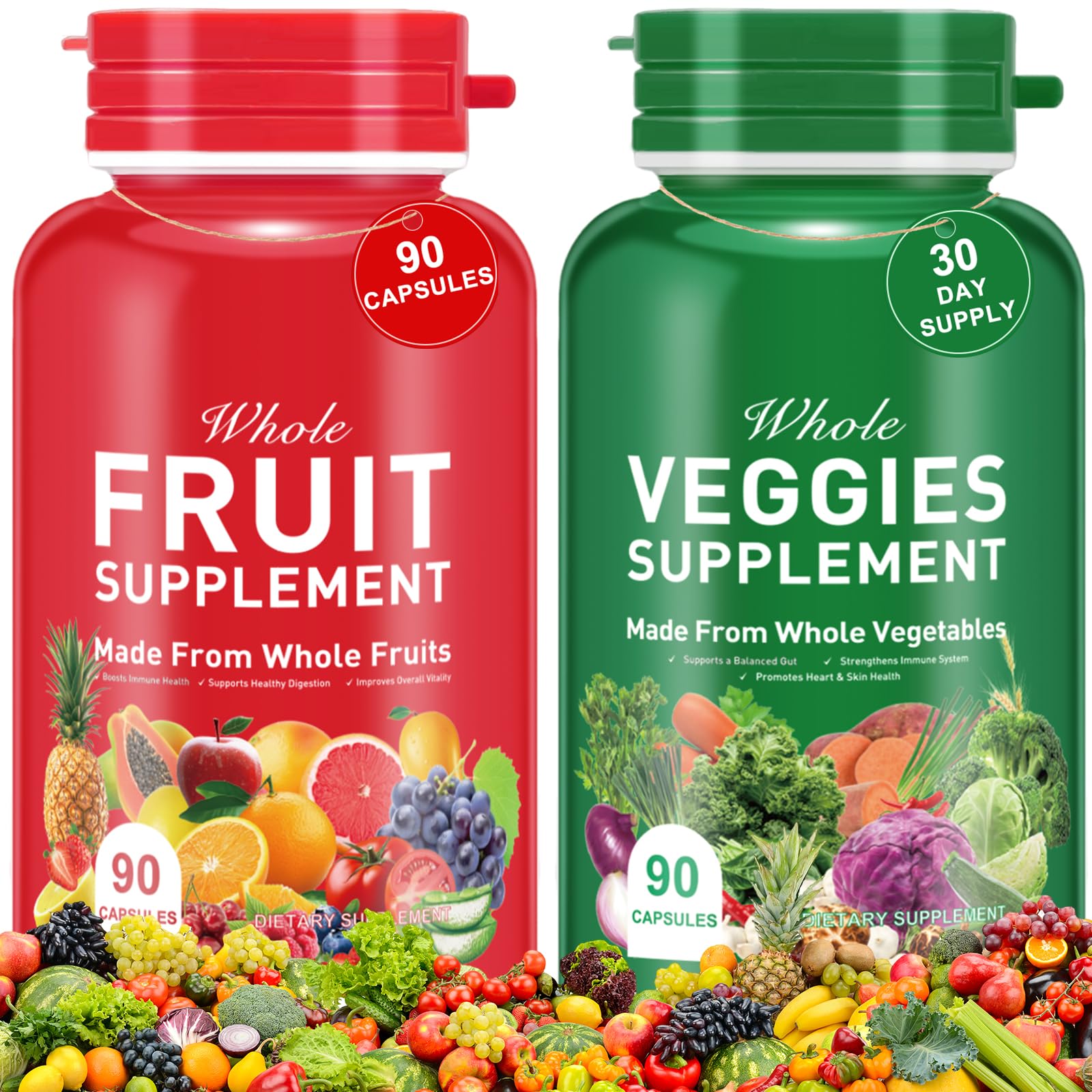 Daiasns fruit and veg supplement bottle front, showcasing plant-based daily nutrition