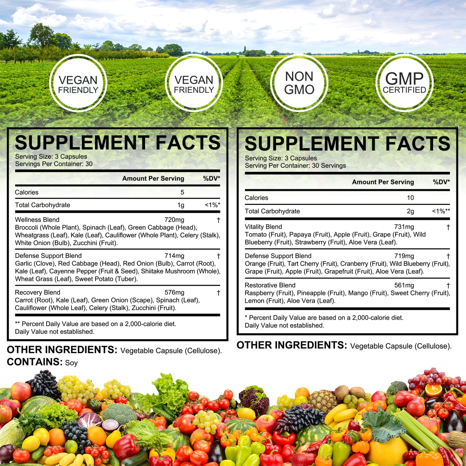 Daiasns veggie blend bottle side view emphasizes gut-friendly plant-based nutrition