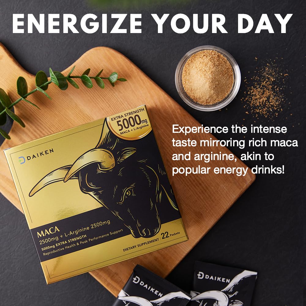 DAIKEN lab-tested seal on maca powder for purity.