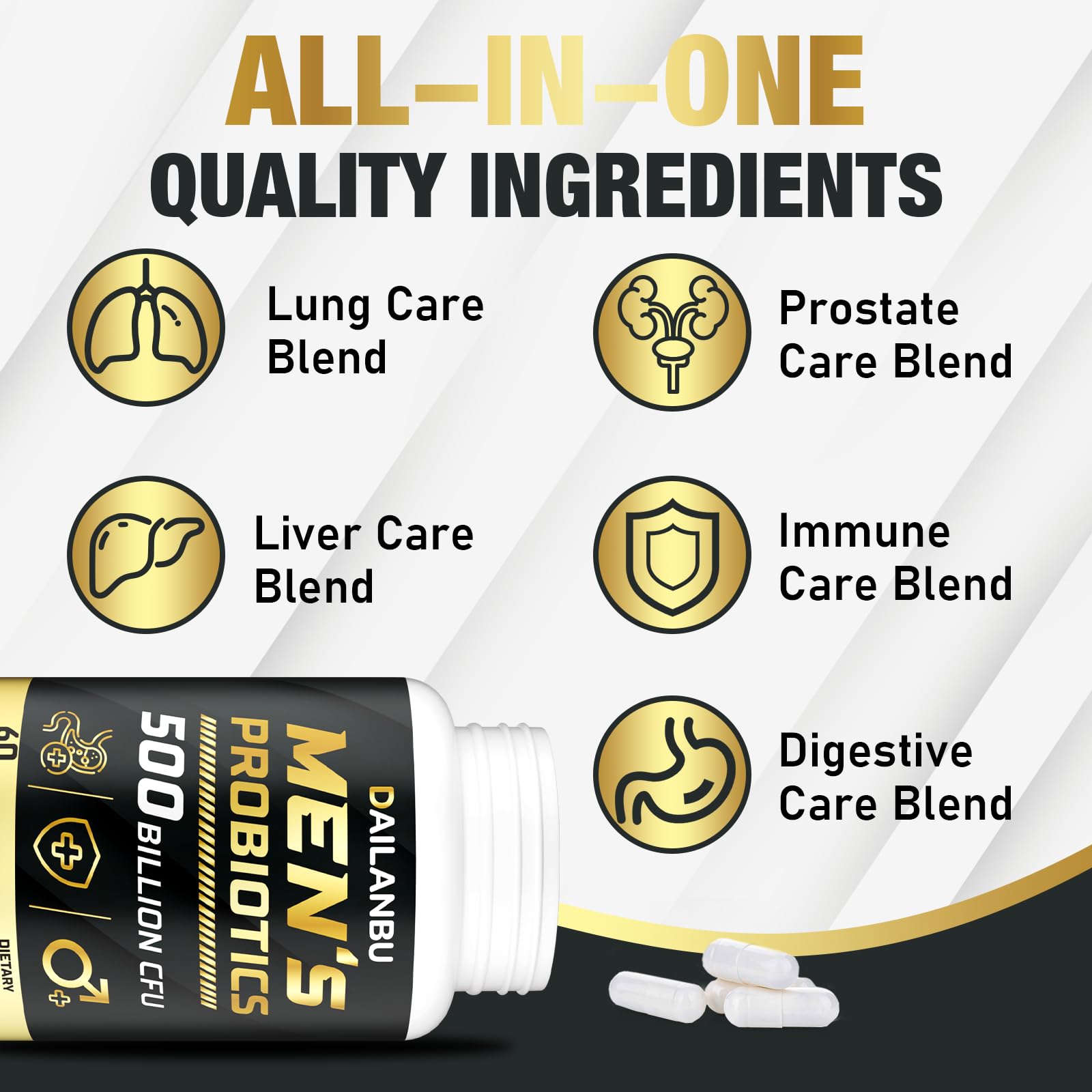 Capsules designed for easy swallowing, for men on the go.