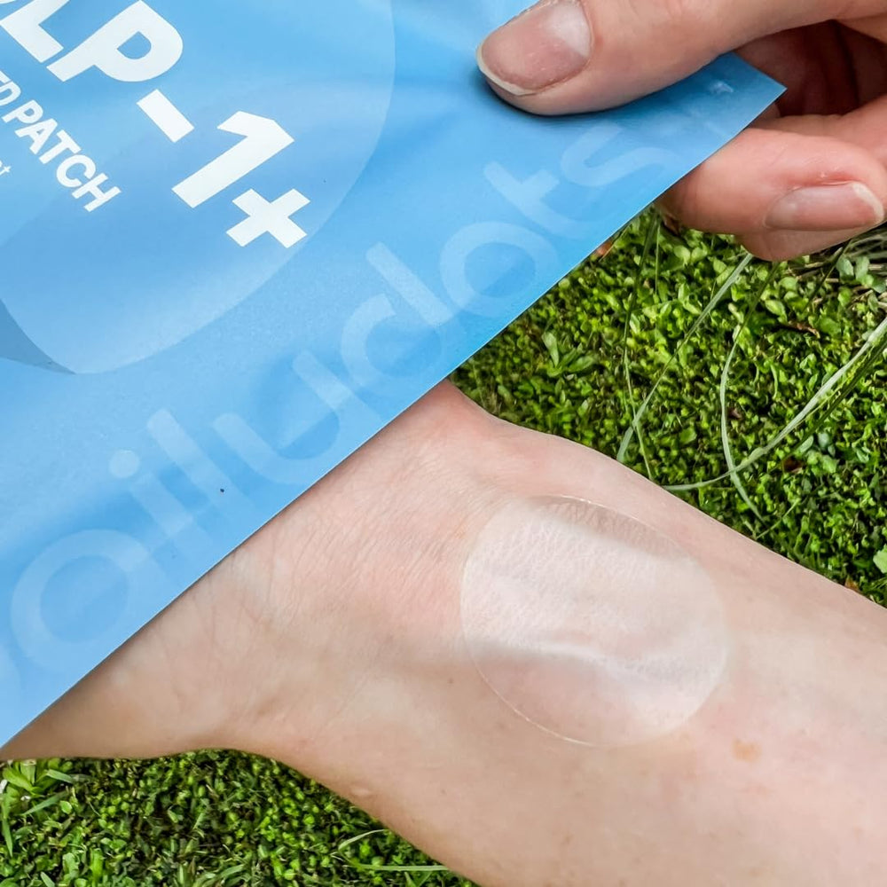 Daily Dots GLP-1 patch invisible under clothing; ultra-thin and discreet.
