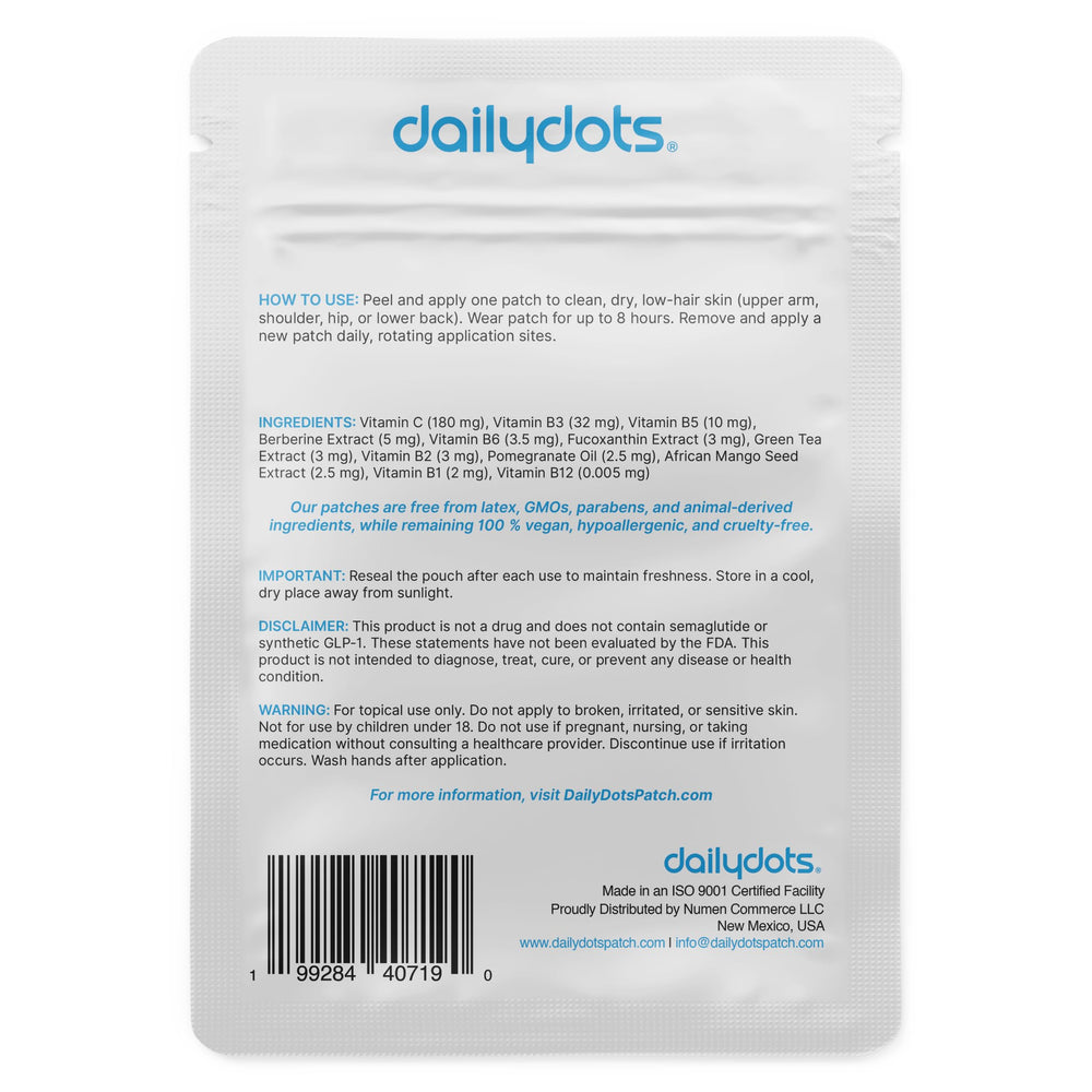 Daily Dots GLP-1 patch waterproof design; shower and sweat resistant.